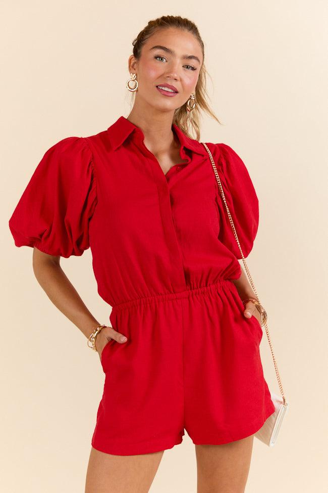 Stay With It Red Short Sleeve Romper FINAL SALE Product Image