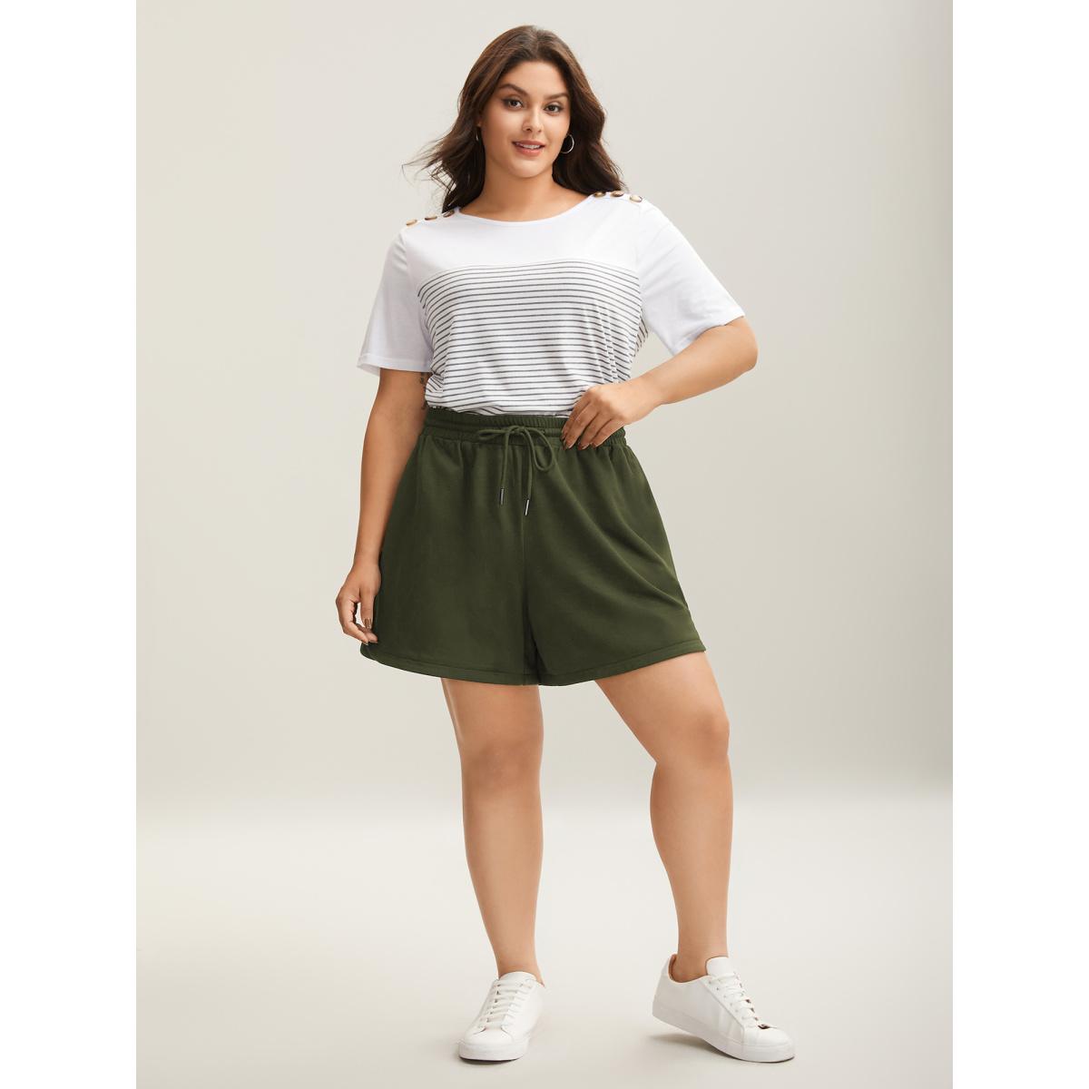 Plus Size Drawstring Slit Supersoft Pull-On Shorts Women DimGray Leisure Drawstring Loose Casual Shorts BloomChic 18-20/2X Product Image