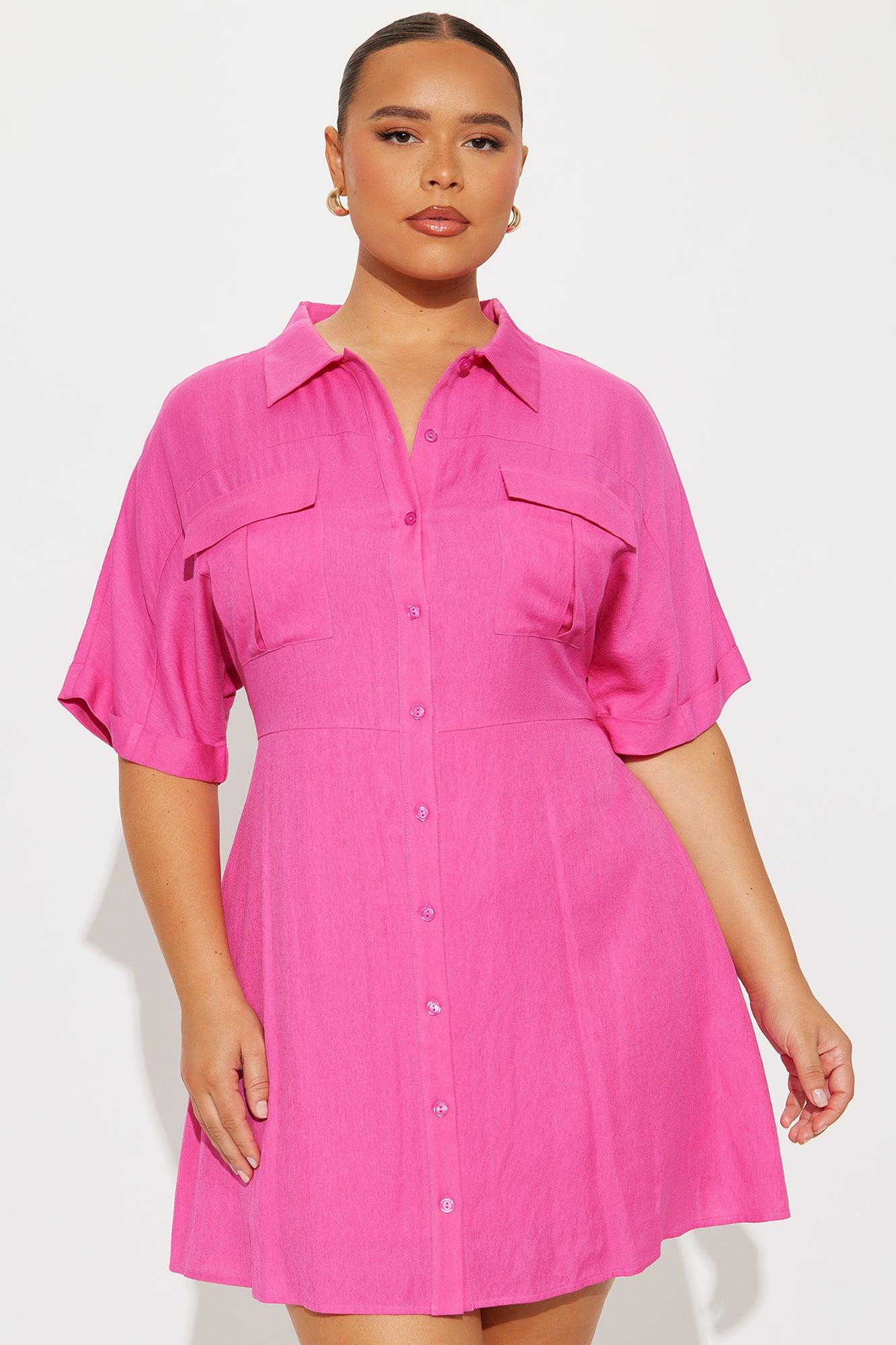 Penny Mini Shirt Dress - Hot Pink Product Image