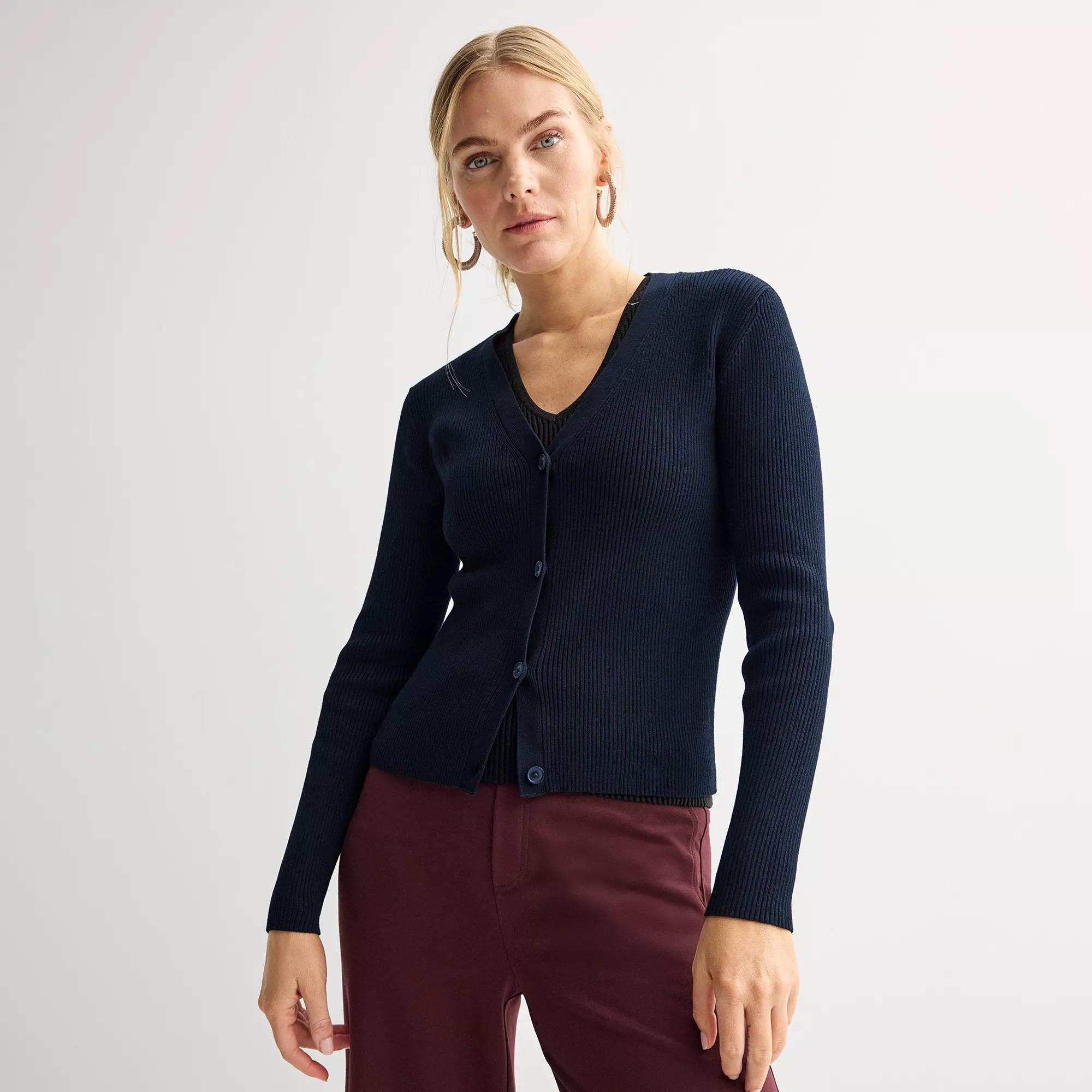 Petite Nine West Knitted V-Neck Cardigan, Women's,  Product Image