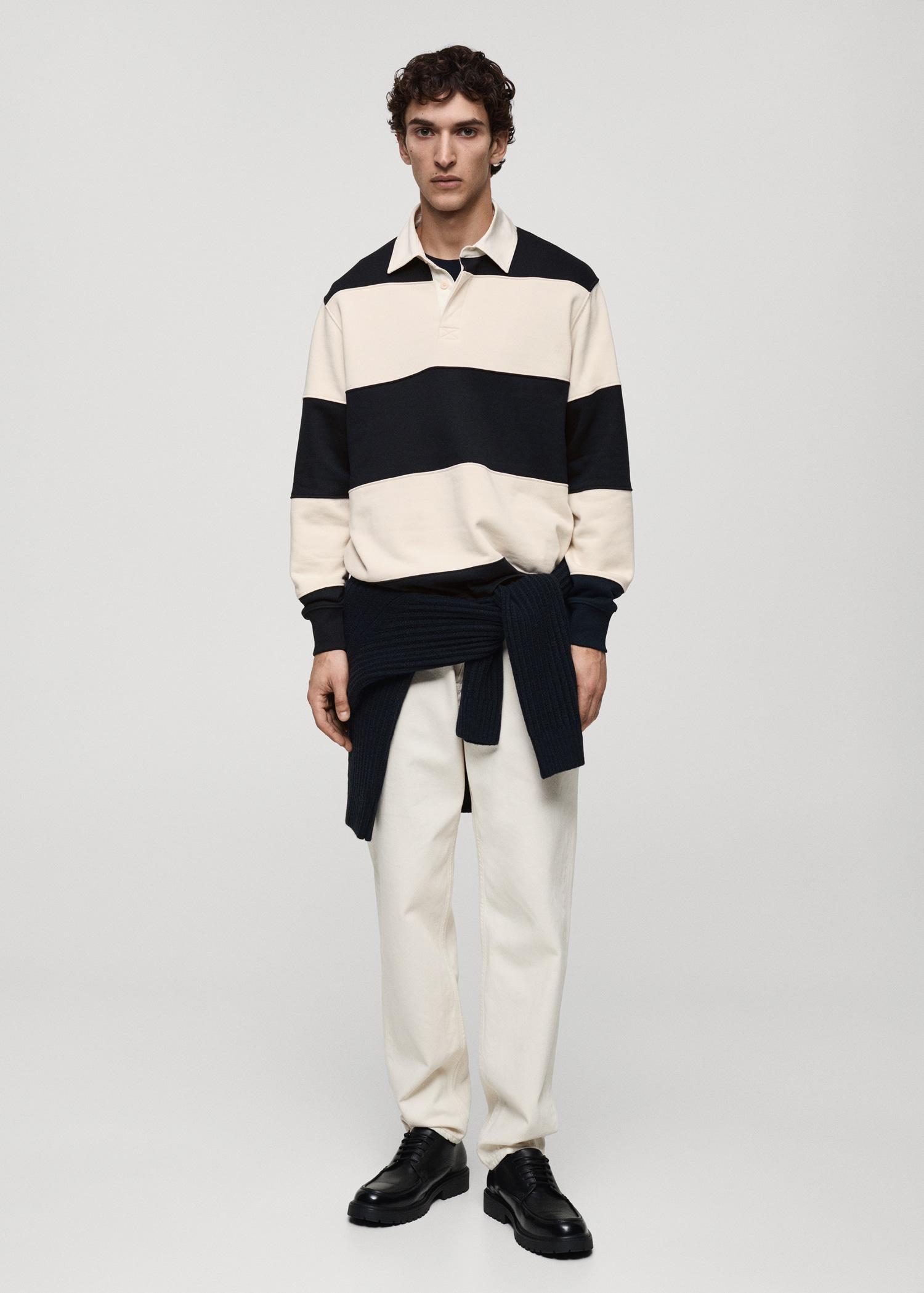 Striped cotton polo sweatshirt - Men | MANGO USA Product Image