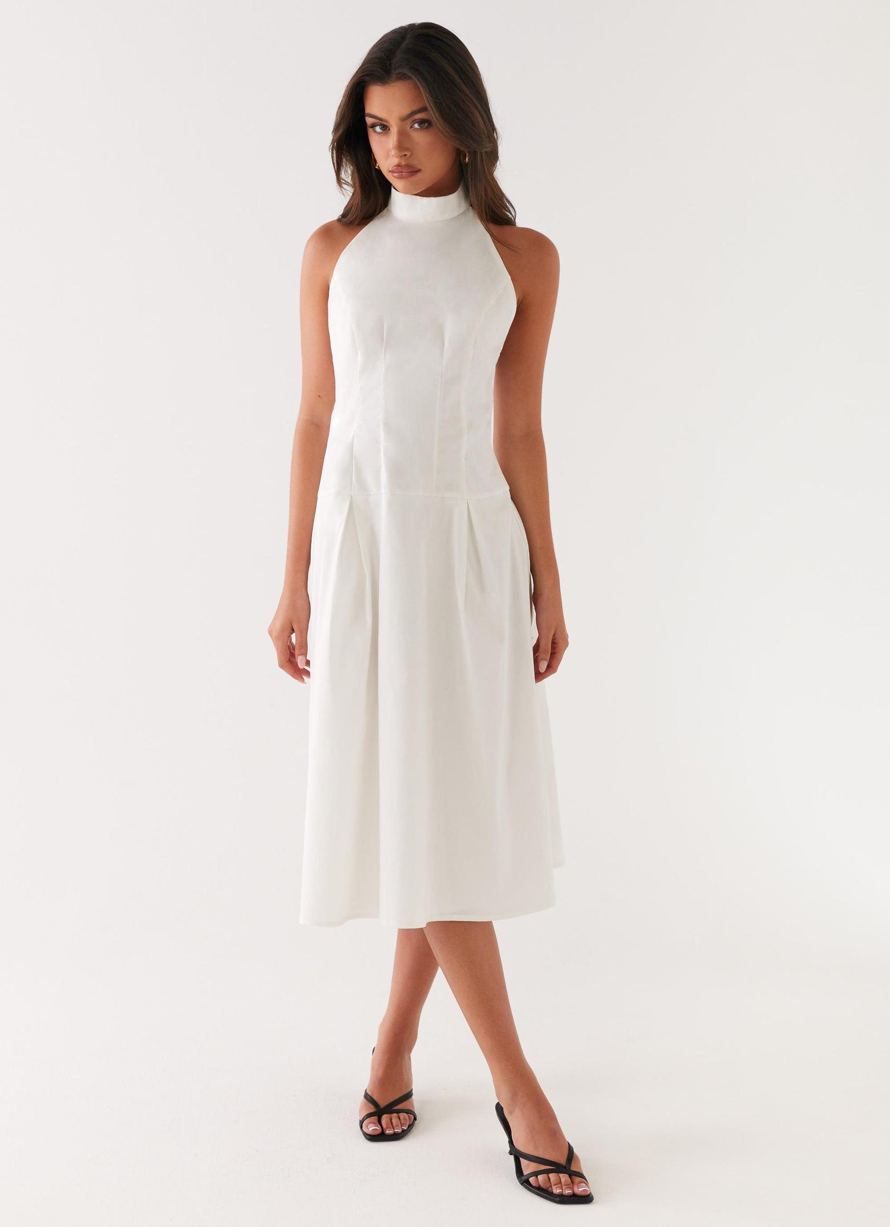 Calla Halter Midi Dress - White Product Image