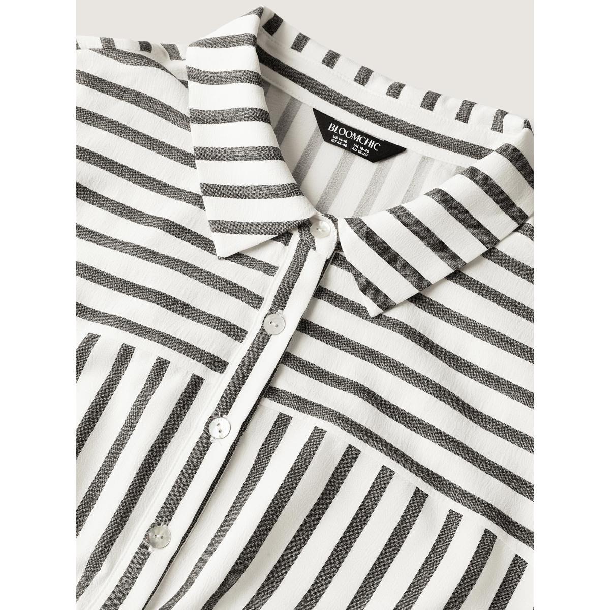 Plus Size Striped Belted Cinched Button Placket Midi Dress Black Women Belted Shirt collar Short sleeve Curvy BloomChic 26/4X Product Image