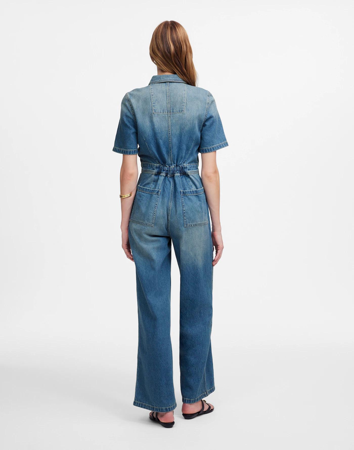 Zip-Front Denim Coveralls in Robertson Wash Product Image