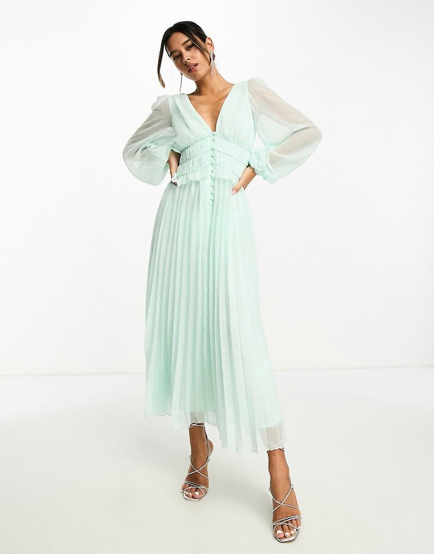 ASOS DESIGN button up ruched waist pleated midi dress Product Image