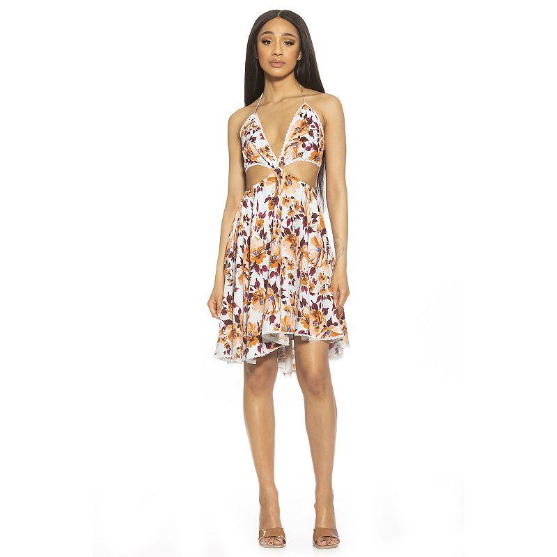 Women's ALEXIA ADMOR Ali Lace Trim Halter Cutout Fit And Flare Dress,  Product Image
