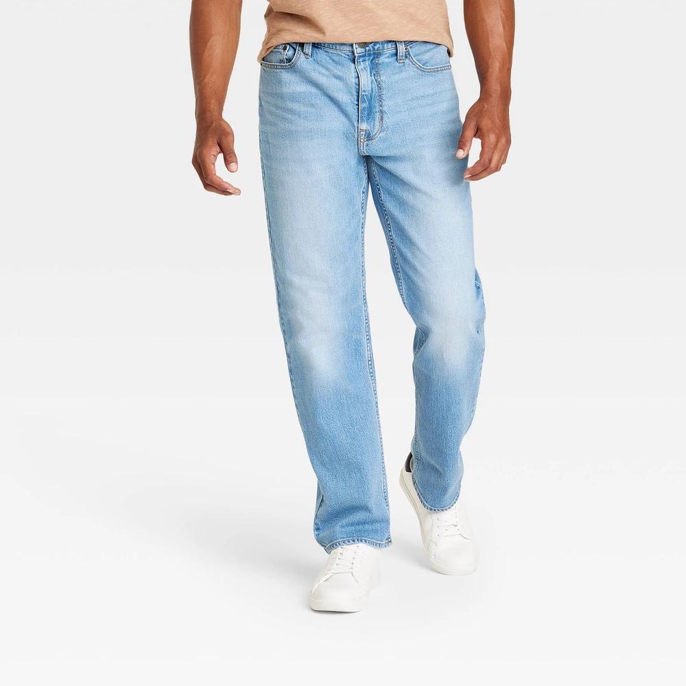 Men's Relaxed Fit Jeans - Goodfellow & Co™ Light Wash 38x32: Midweight Denim, Stretch Fabric, Mid Rise, Machine Washable Product Image