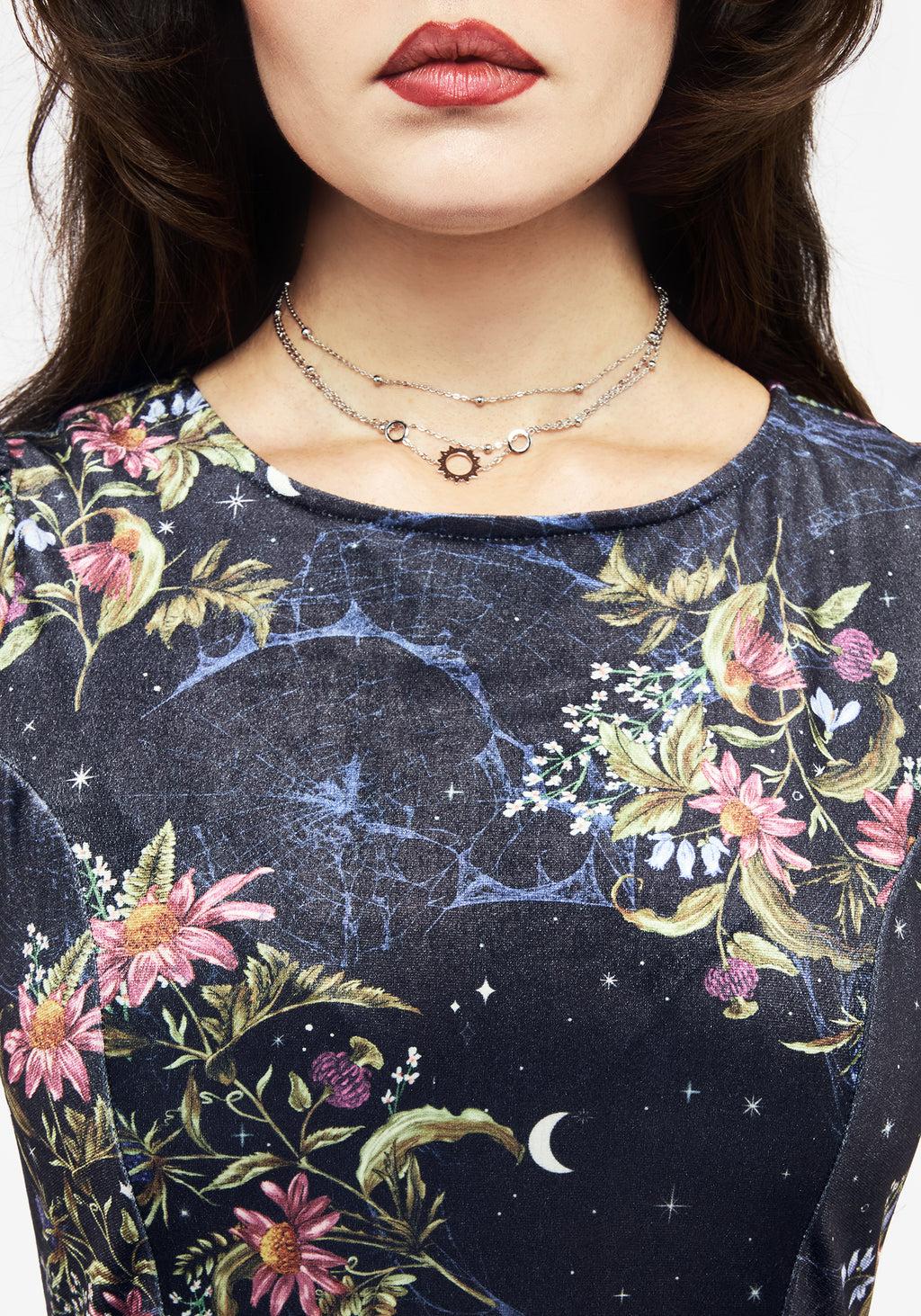 Cleome Floral Spiderweb Velour Mini Dress Product Image