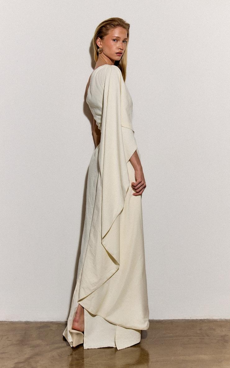 Oyster Textured Satin Sleeve Detail Maxi Dress Product Image
