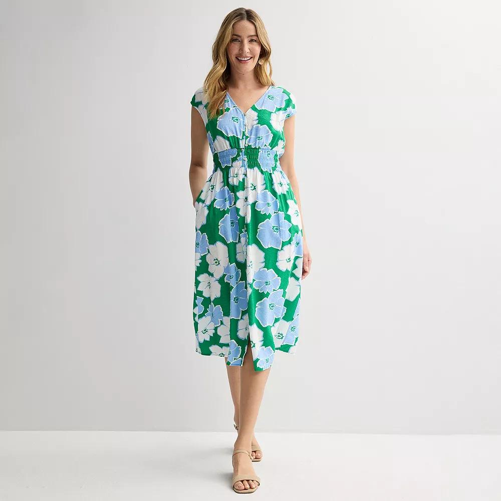 Women's Sonoma Goods For Life® Smocked Button Front Midi Dress, Size: Small, Green Peri Floral Product Image