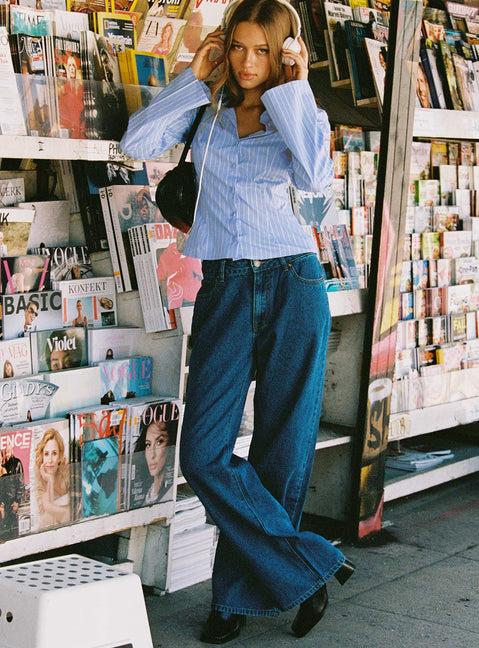 Top Model Low Rise Straight Leg Jeans Dark Denim Product Image