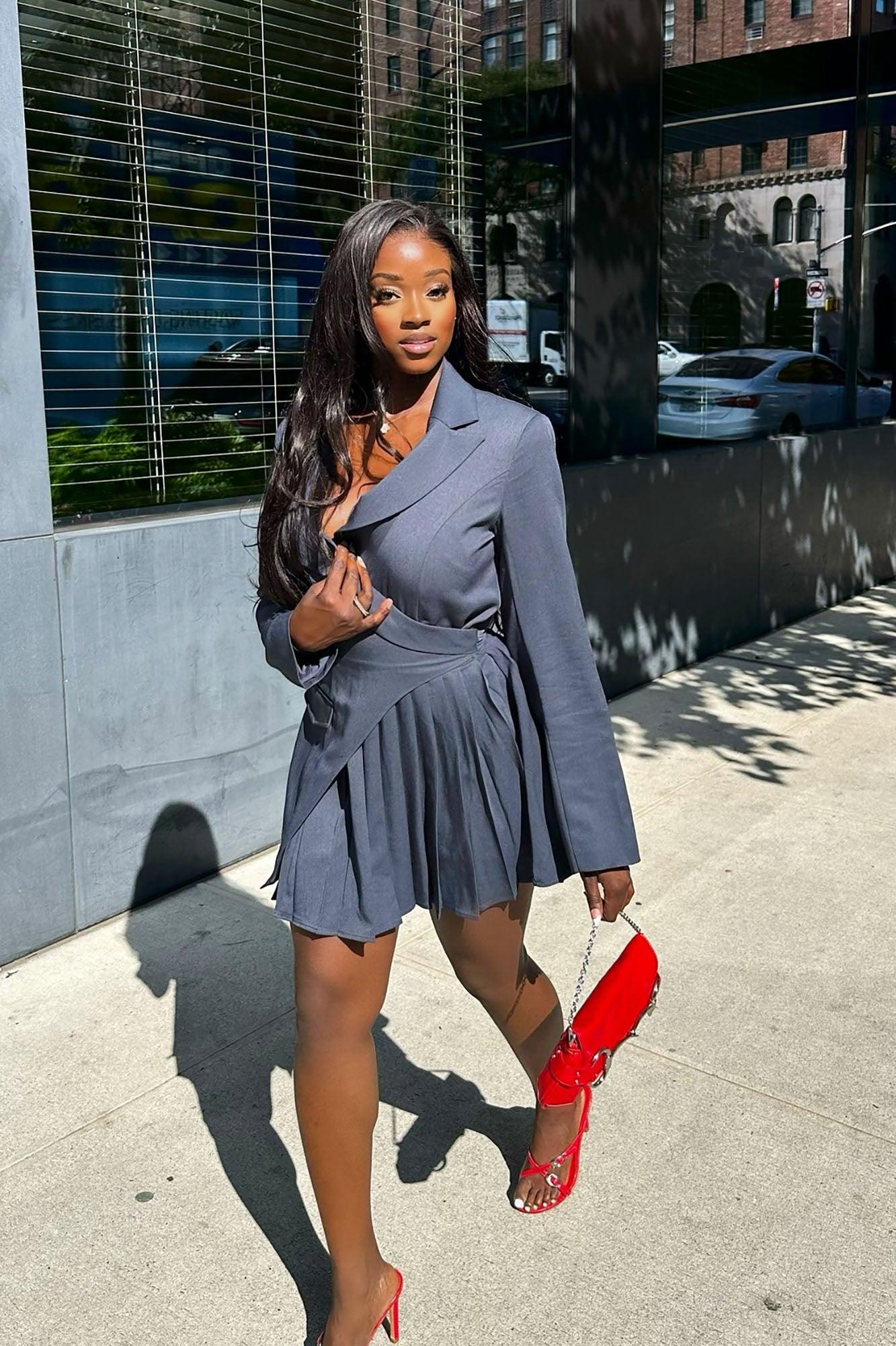 Delani Mini Blazer Dress - Charcoal Product Image