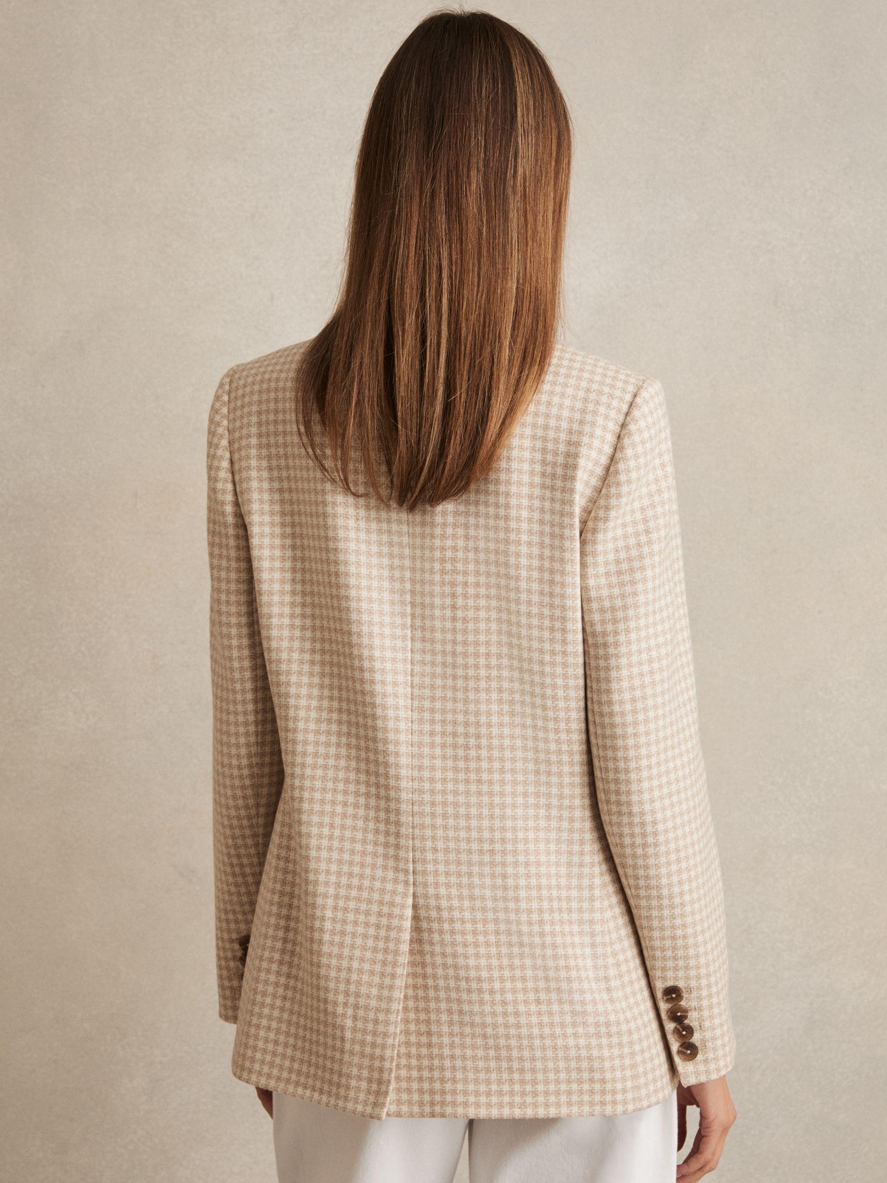 Petite Double Breasted Check Blazer With Wool in Neutral Check Product Image