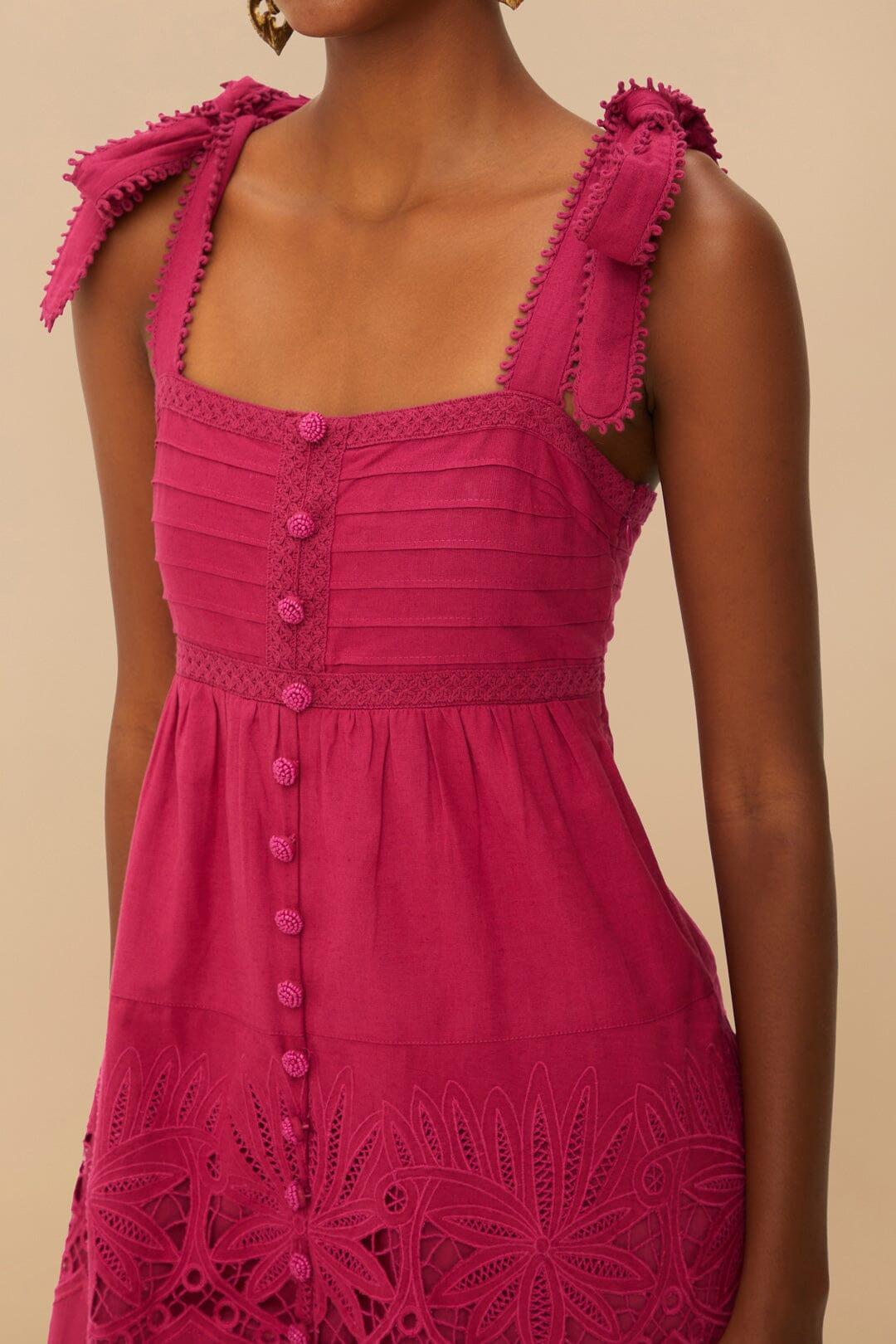 Pink Daisy Embroidered Sleeveless Midi Dress Product Image