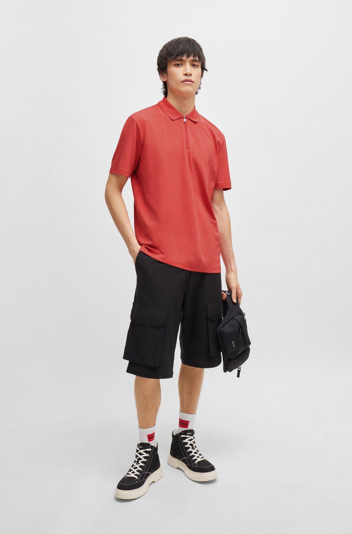 Cotton-blend polo shirt with zip placket Product Image