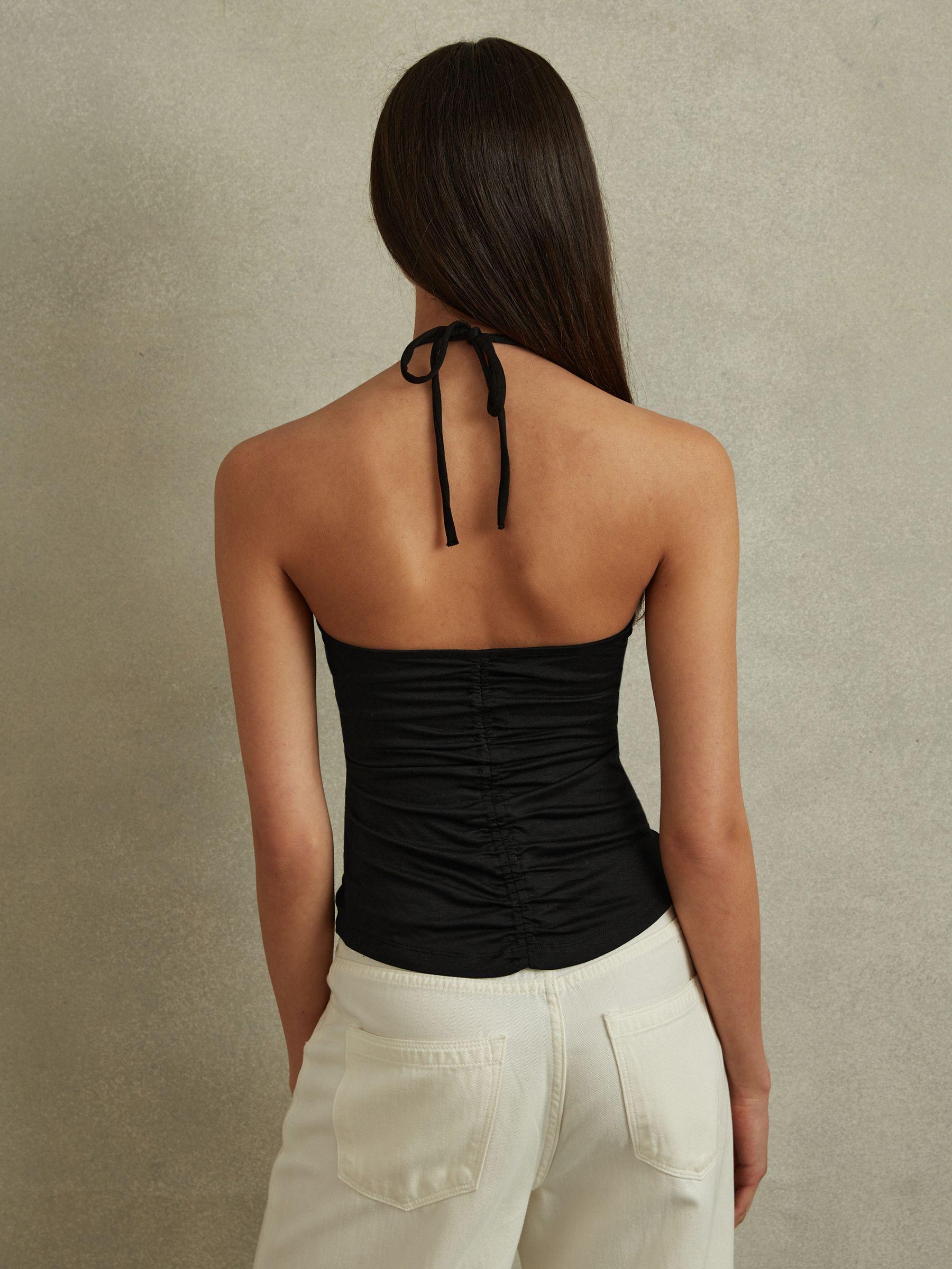 Ruched Halterneck Top in Black Product Image