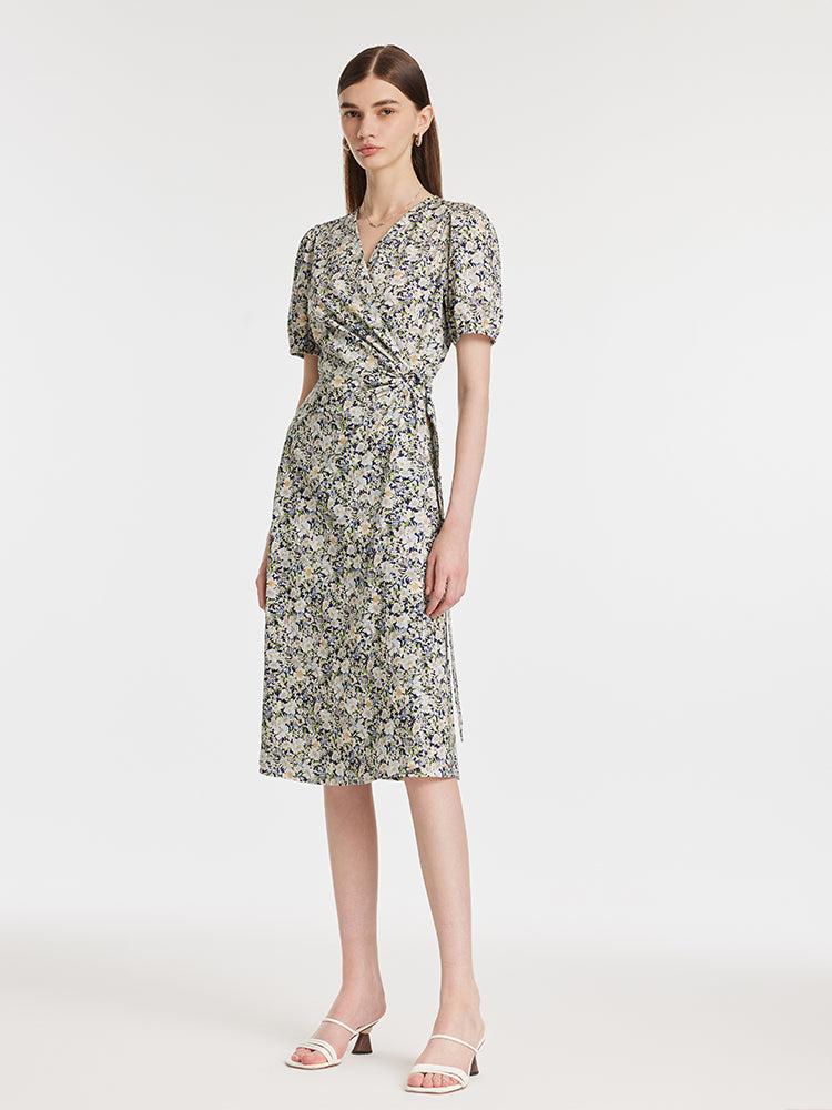 Floral Print Waist Twist Women Midi Dress Product Image