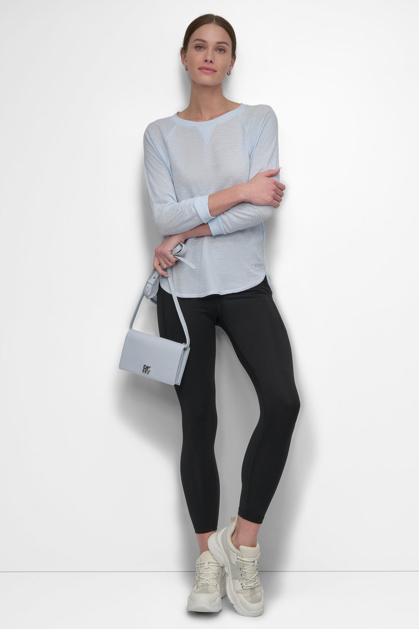 RUCHED 3/4-SLEEVE SLUB WAFFLE-KNIT TEE Product Image