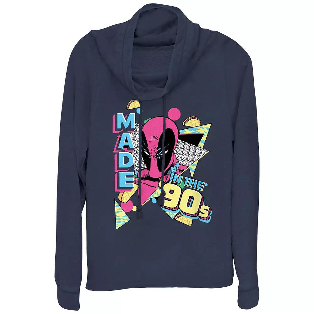 Women's Marvel Deadpool Made In The 90s Cowlneck Graphic Lightweight Long Sleeve, Size: XS, Blue Product Image