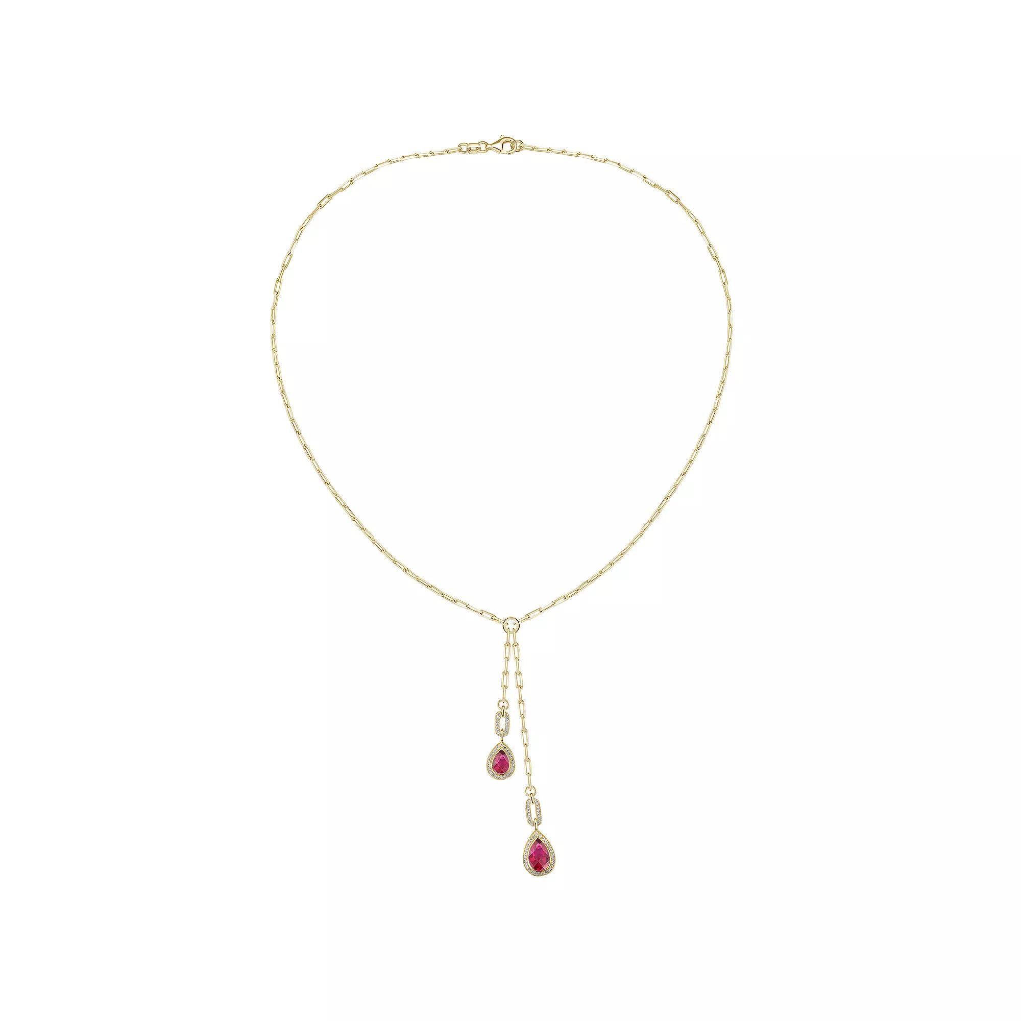 14k Gold Over Silver Lab-Created Ruby & Lab-Created White Sapphire Drop Necklace, Womens Gold Tone Product Image