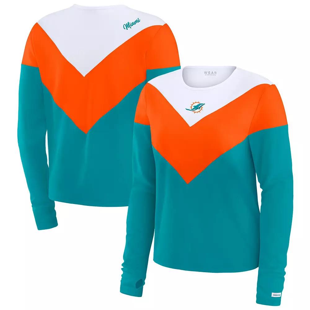 Women's WEAR by Erin Andrews Aqua/Orange Miami Dolphins Chevron Tri-Blend Long Sleeve T-Shirt,  Product Image