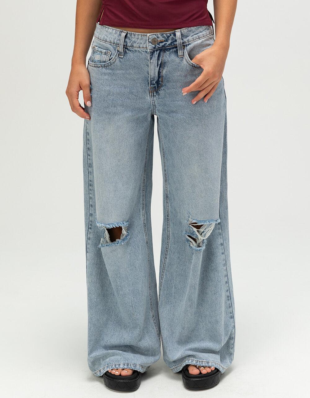 RSQ Womens Low Rise Destructed Baggy Jeans - MEDIUM WASH Product Image