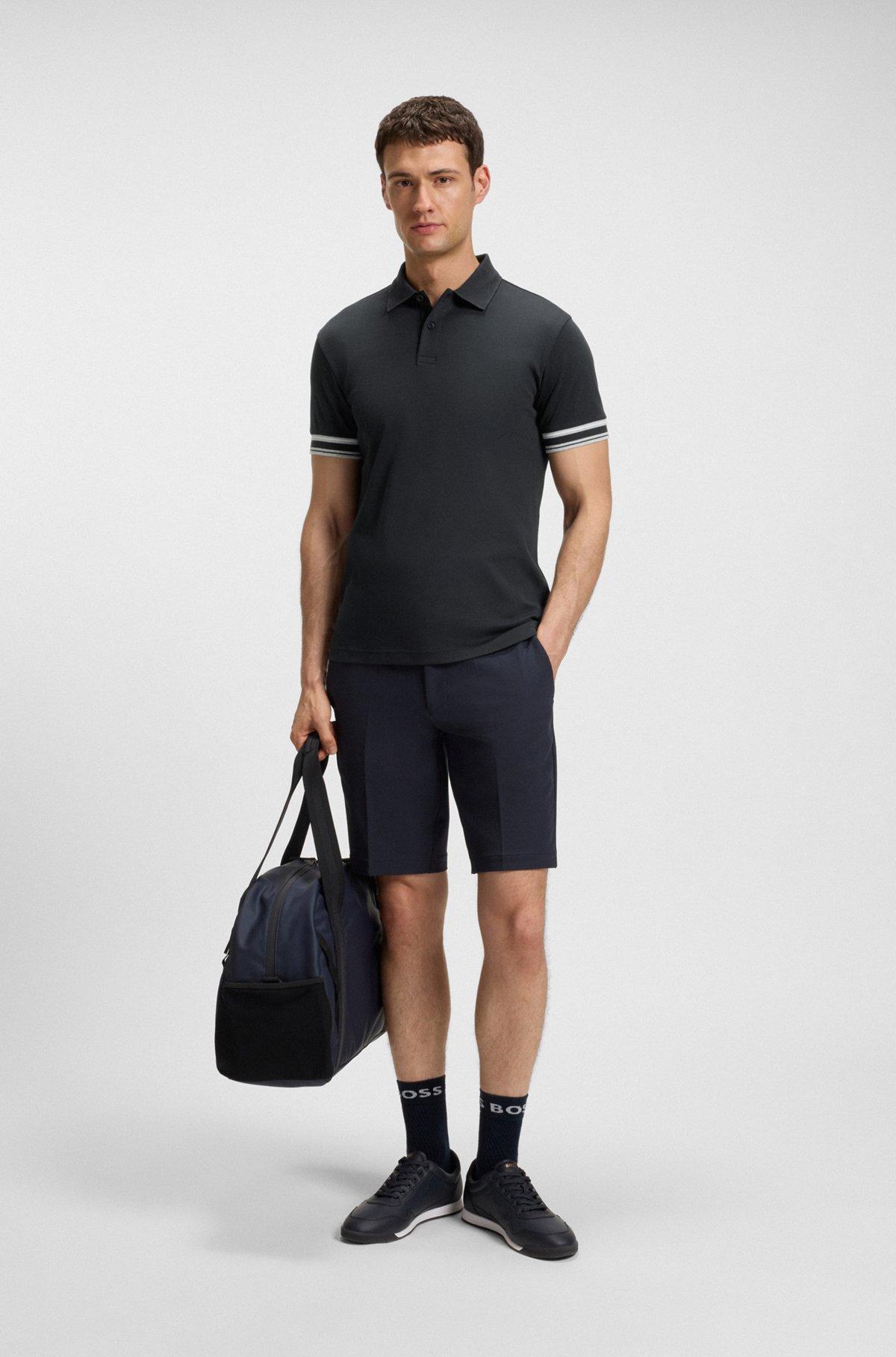 BOSS - Slim-fit polo shirt in cotton with striped collar - Dark Blue Product Image