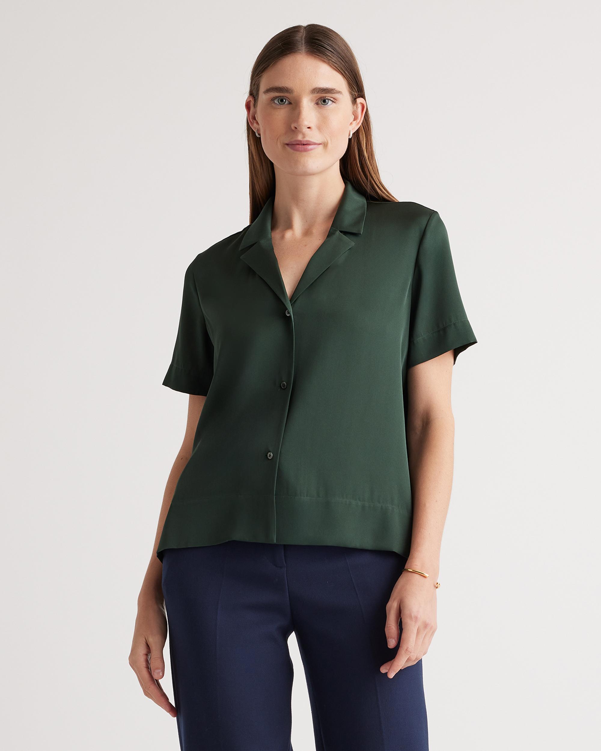 Quince | Women's Washable Stretch Silk Short Sleeve Notch Collar Blouse Size XL, Mulberry Silk Product Image