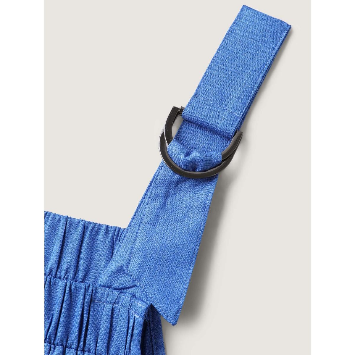 Plus Size Overall Straps Pleated Pockets Midi Dress Cerulean Women Square Neck Sleeveless Curvy BloomChic 28/5X Product Image