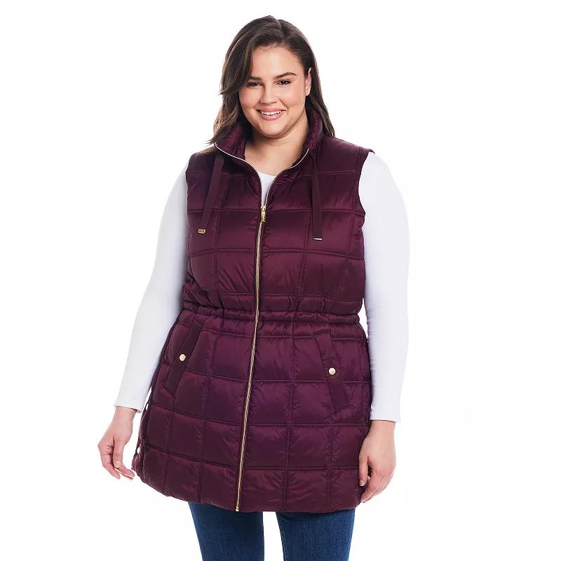 Plus Size Weathercast Box Quilted Longline Puffer, Women's, Size: 1XL, Merlot Product Image