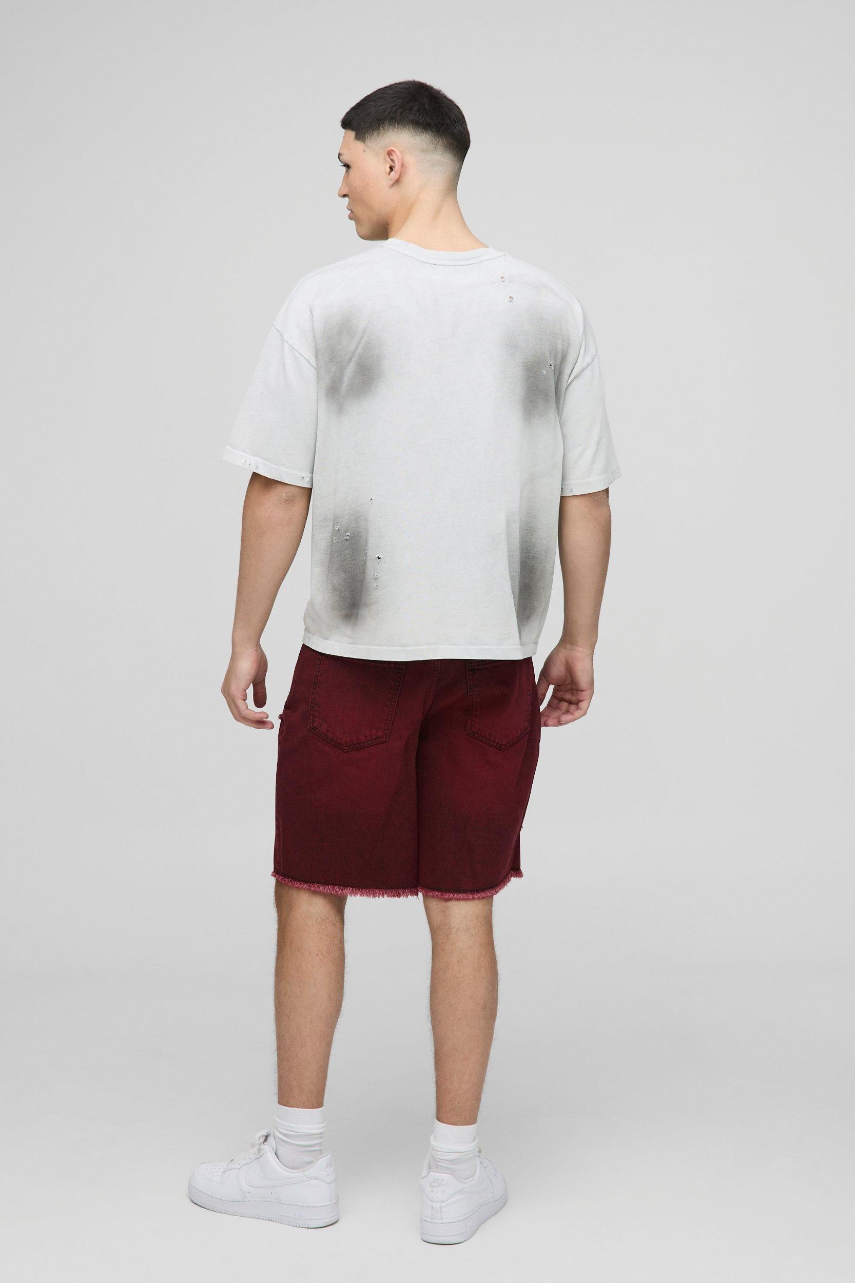 Relaxed Fit Ripped Tinted Jean Shorts | boohooMAN USA Product Image