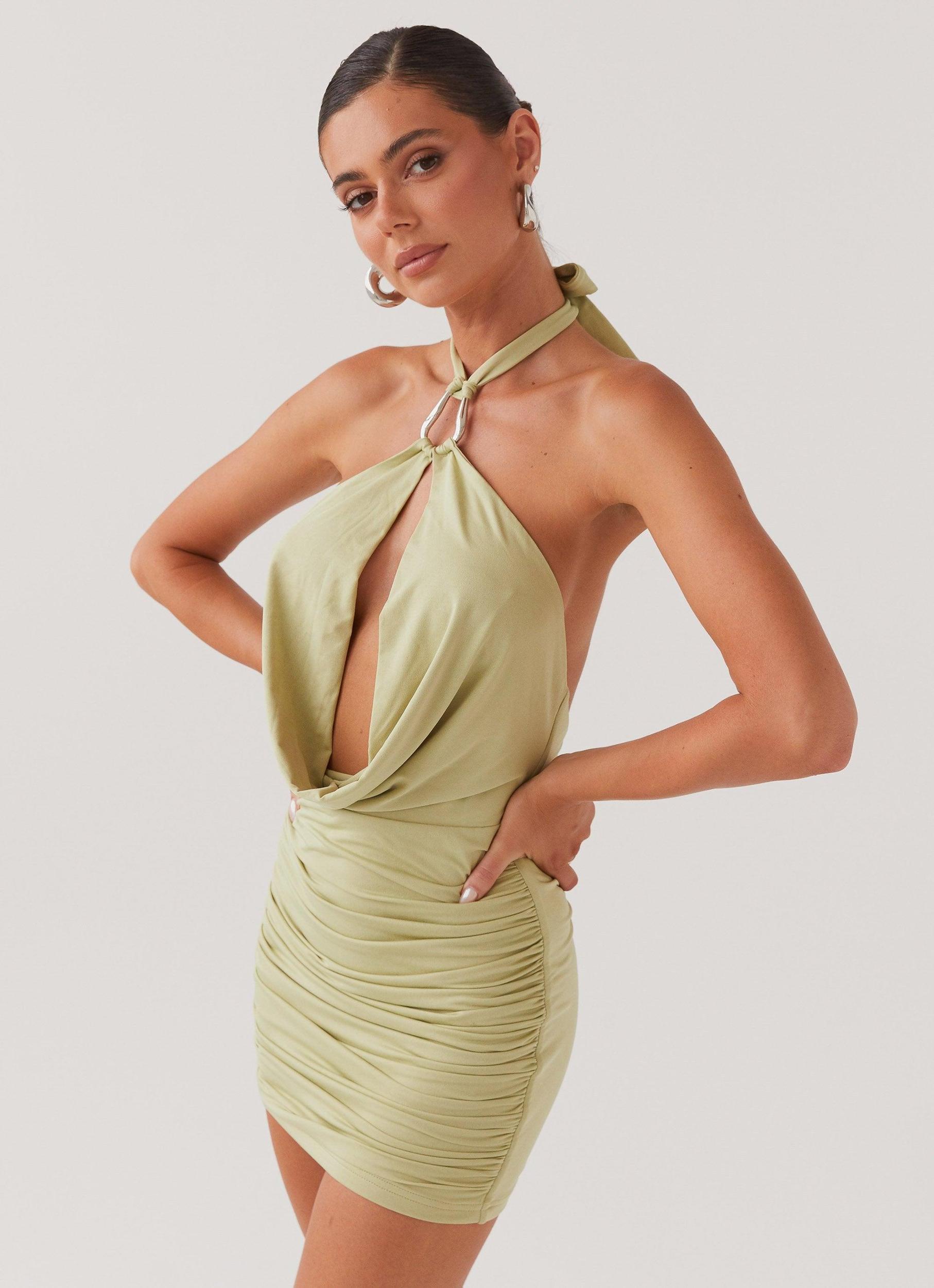 Samara Halterneck Mini Dress - Sage Product Image