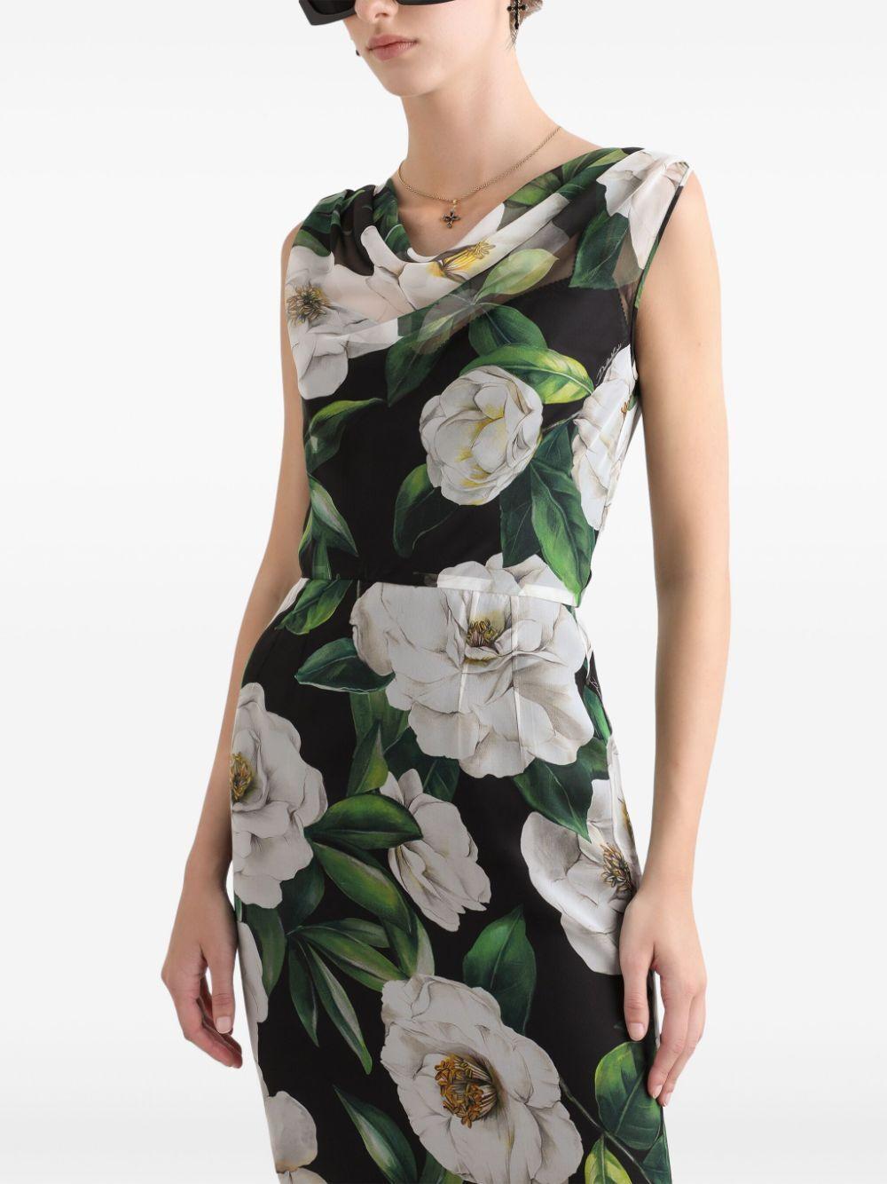 DOLCE & GABBANA Silk Dress With Floral Print Dresses Multicolor In Gardeniafnero Product Image