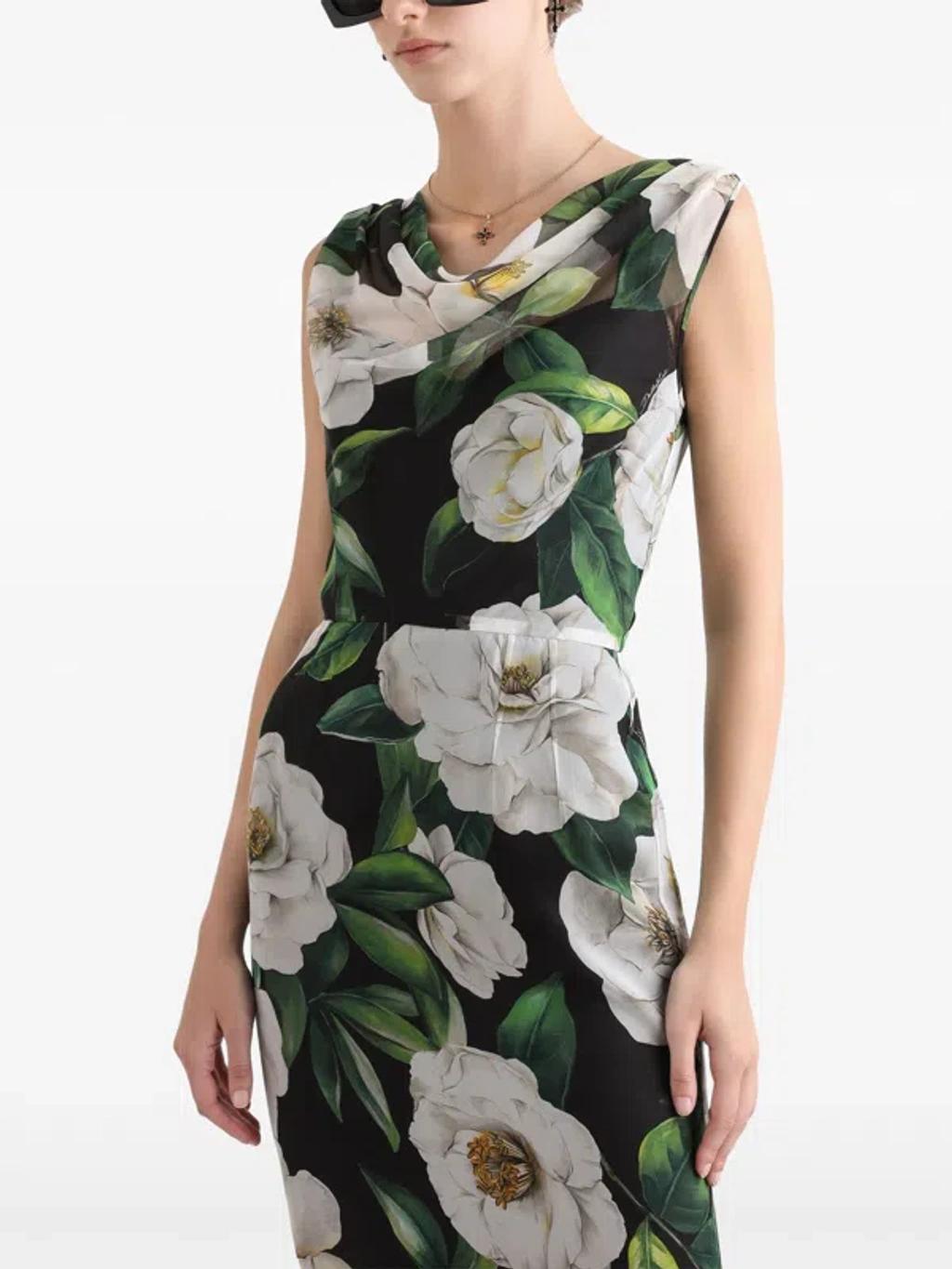 DOLCE & GABBANA Silk Dress With Floral Print Dresses Multicolor In Gardeniafnero Product Image