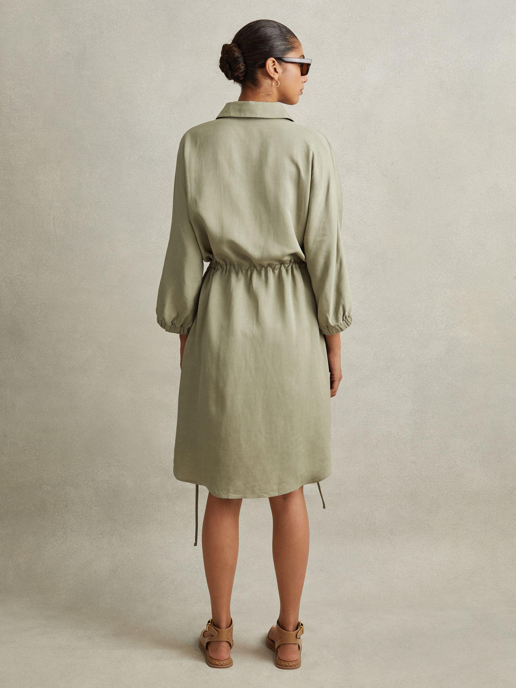 Viscose-Linen Tie Waist Mini Dress in Green Product Image
