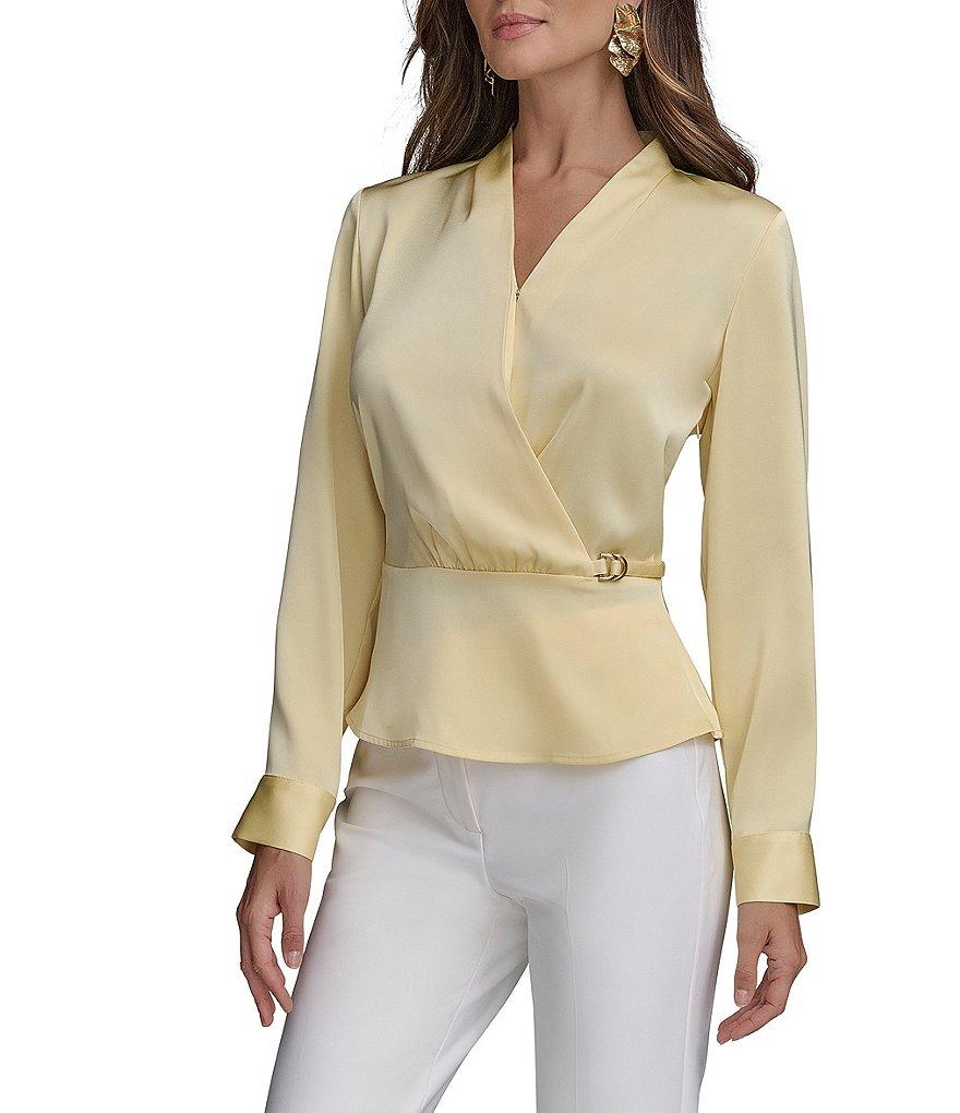 Donna Karan Long Sleeve Faux Wrap Blouse Product Image