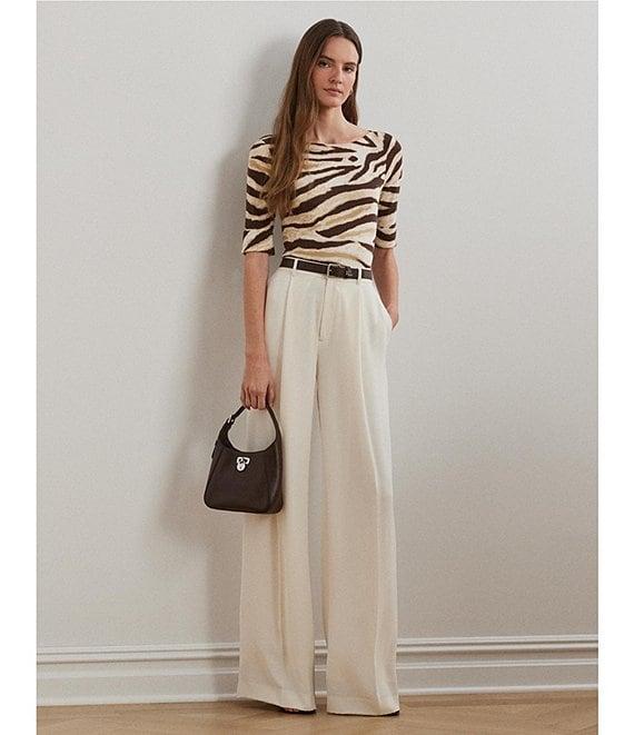 Lauren Ralph Lauren Stretch Cotton Zebra Boat Neck Elbow Sleeve Tee Product Image