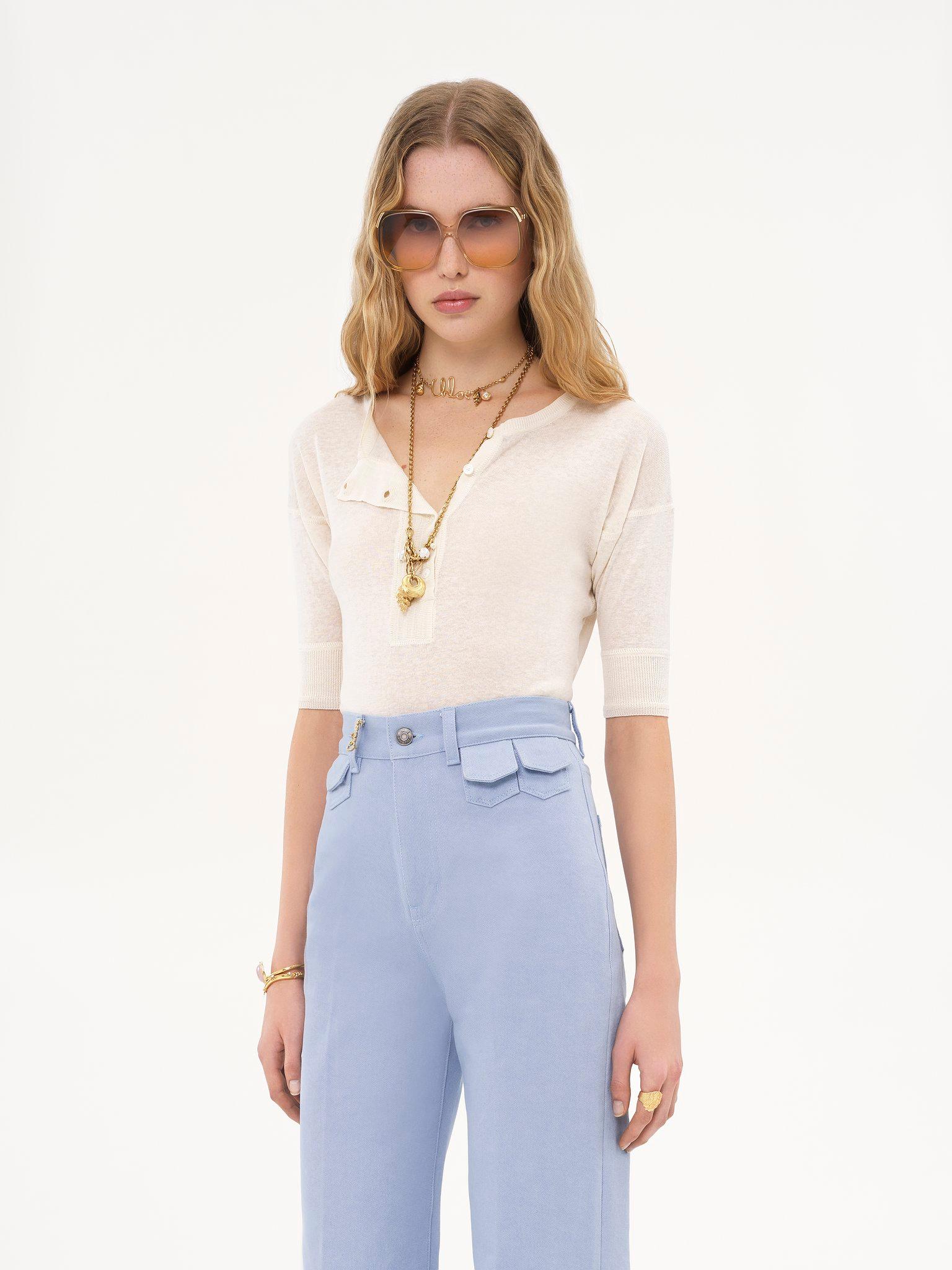 Short-sleeve Henley shirt in linen & silk knit Product Image