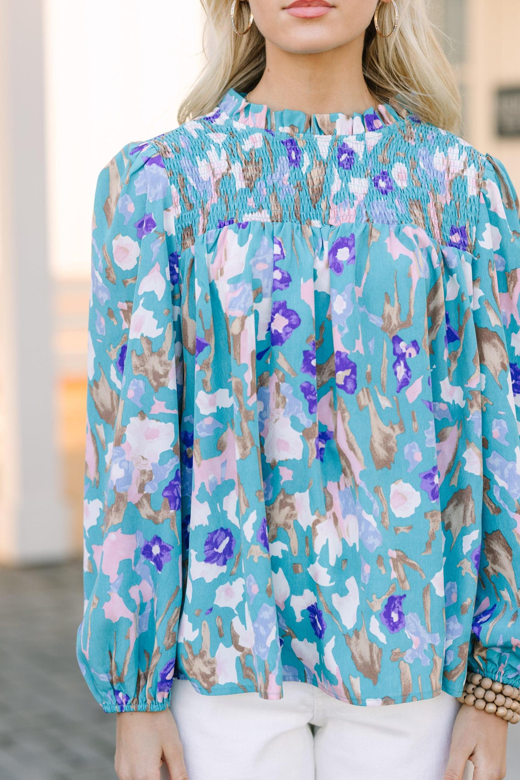 Raise Your Standards Teal Blue Floral Blouse Female Product Image