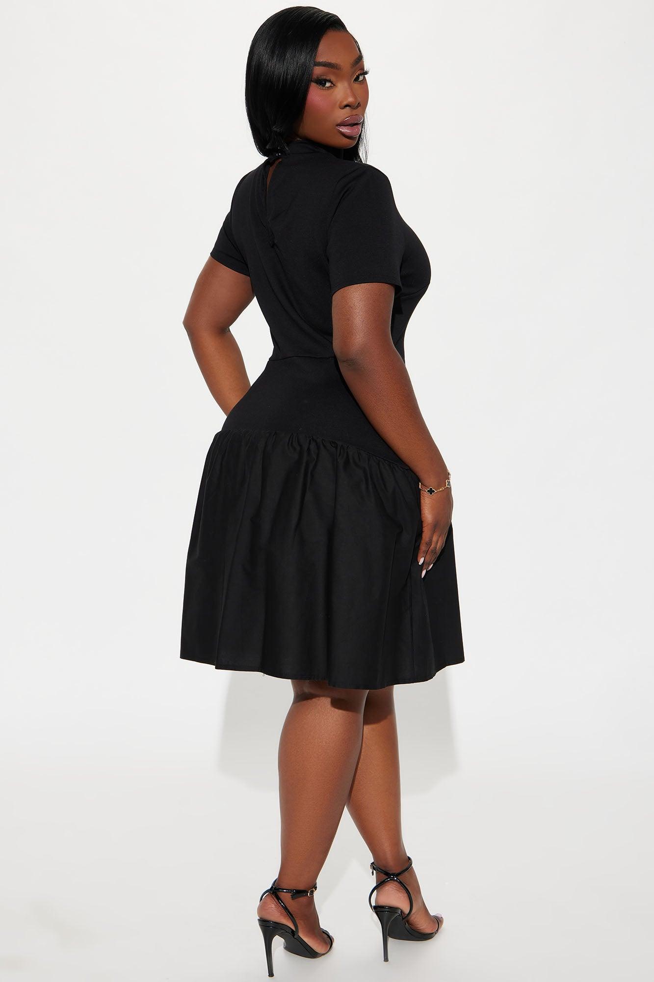 Kennedy Short Sleeve Drop Waist Mini Dress - Black Product Image