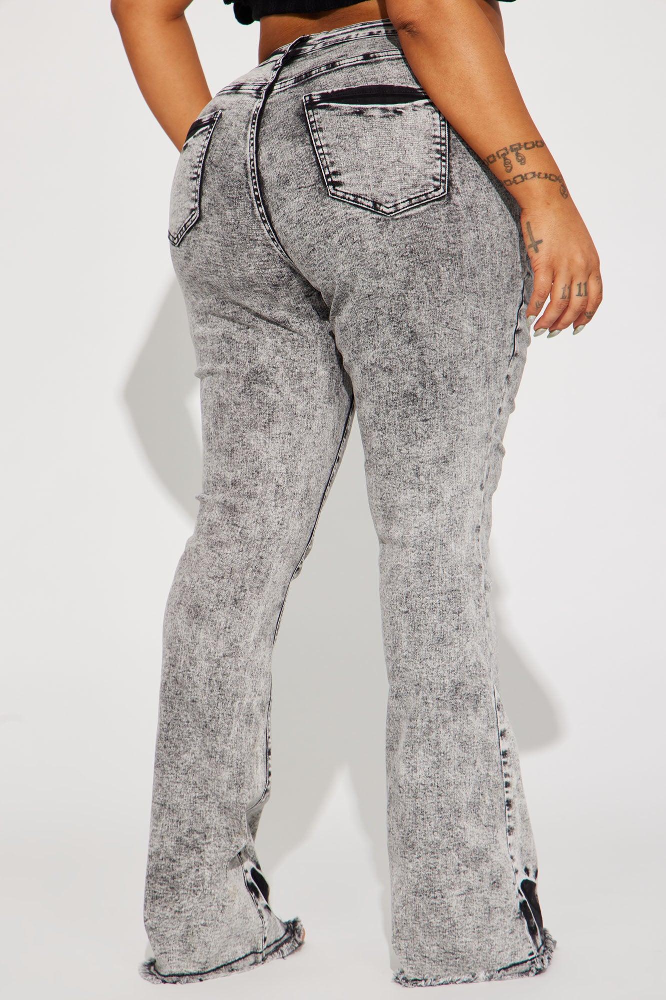 No Invite Stretch Flare Jeans - Acid Wash Black Product Image