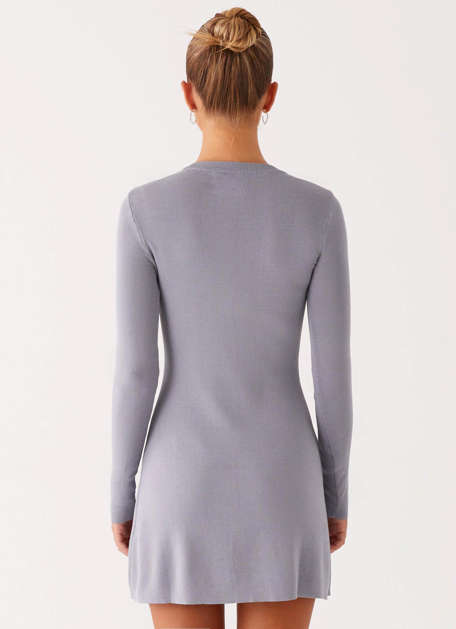 Not One Time Long Sleeve Knit Mini Dress - Grey Product Image