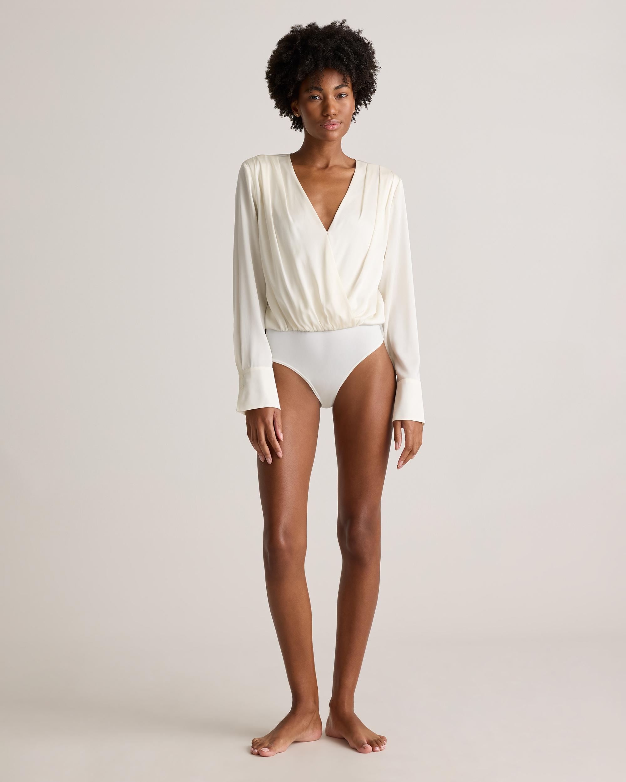 Quince | Women's Washable Stretch Silk Surplice Bodysuit Product Image