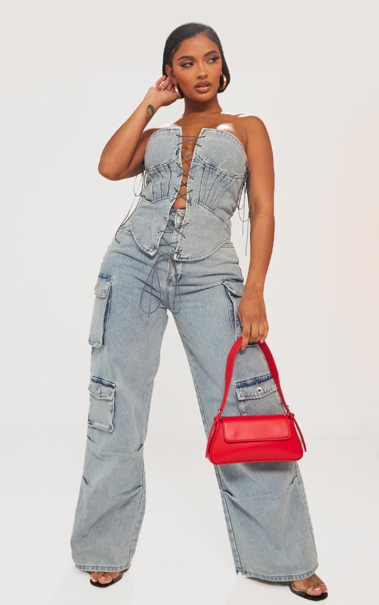 Shape Light Blue Wash Denim Lace Up Front Corset Product Image