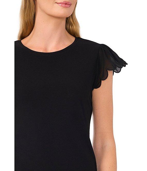 CeCe Crew Neck Cap Ruffle Sleeve Blouse Product Image