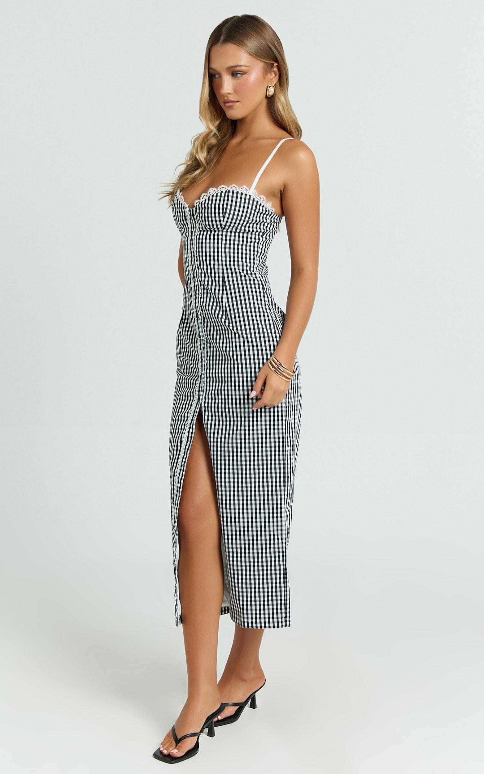 Anessa Midi Dress - Button Front Bustier Fitted Dress in Black Product Image