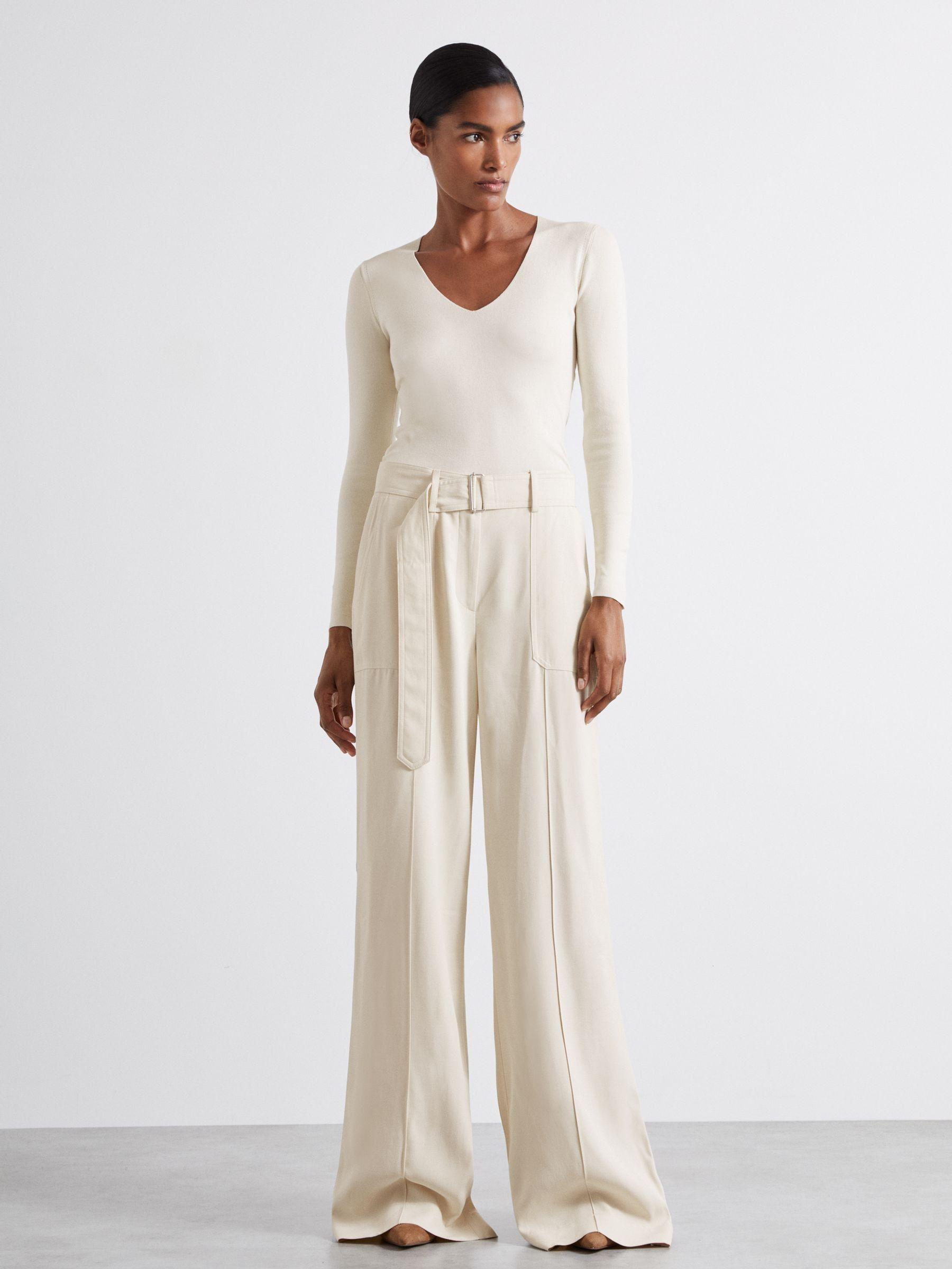 Atelier Wide-Leg Crepe Trousers with Wool in Ivory Product Image