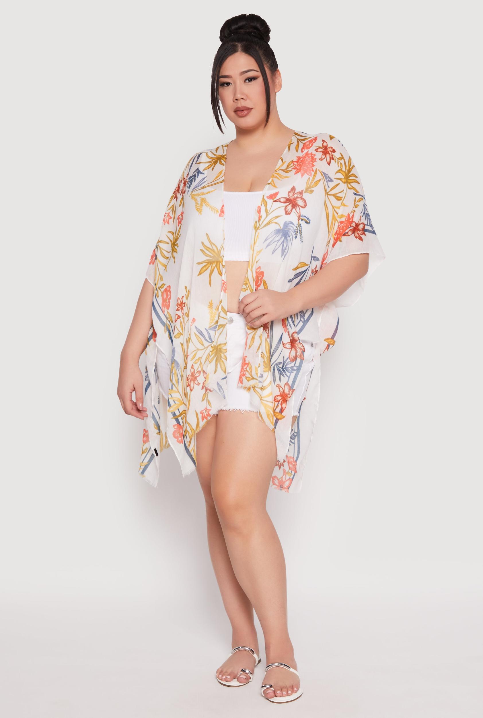 Floral Print Side Slit Cover Up Kimono Female Product Image