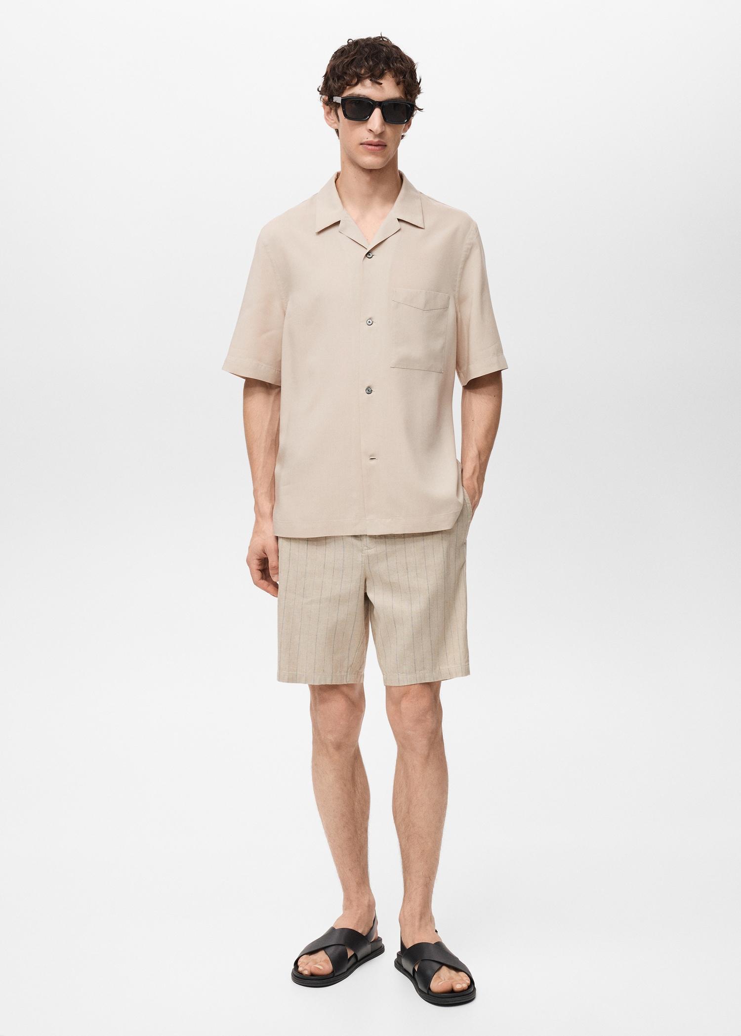 Striped linen-blend Bermuda shorts - Men | MANGO USA Product Image
