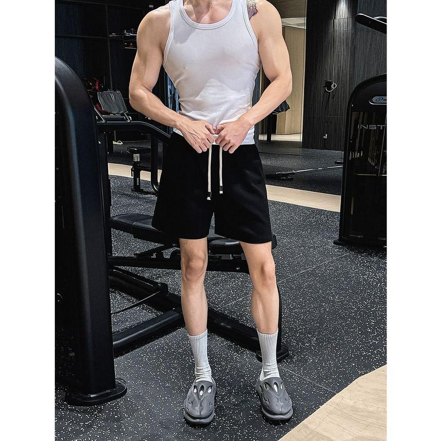 Drawstring Waist Plain Sweatshorts Product Image